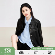 秋水伊人法式甜酷皮衣外套女新款a字寬松百搭小眾外套上衣潮 黑色 L