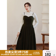獨束大碼女裝絲絨吊帶連衣裙女冬裝新款胖mm法式氣質(zhì)背帶裙顯瘦 橄欖綠 L