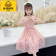 G.DUCKKIDS女童連衣裙兒童沙灘裙子長裙公主紗裙雪紡夏裝2023新款中大童女孩 波點(diǎn)粉紅色 160