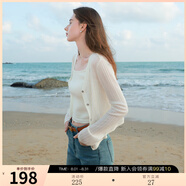 三彩2025夏季新款鏤空針織衫V領(lǐng)輕薄毛衫外套短款開衫簡約罩衫M 珍珠白 XL 170/92A