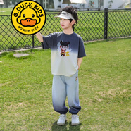 G.DUCKKIDS品牌童裝男童夏裝短袖套裝夏季衣服長(zhǎng)褲兩件套男孩休閑中大童t恤 哪吒漸變短袖套裝 灰色 160