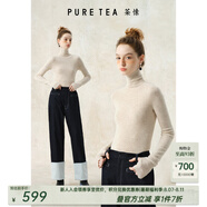 茶·愫【明星同款】puretea茶愫高領(lǐng)針織衫女堆堆袖打底毛衣秋季新款 米白 S