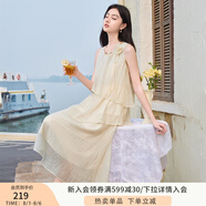 香影藍(lán)色海邊連衣裙女無袖2025夏裝新款不規(guī)則荷葉邊航海系沙灘裙 鷺白 M 160/84A/95-110斤