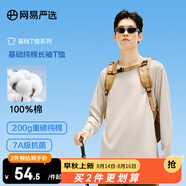 網(wǎng)易嚴選 200g重磅棉7A抑菌基礎長(cháng)袖T恤純棉內搭外穿打底衫男女同款 B款7A抑菌-淺沙色 M