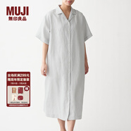 無印良品 MUJI 女式 法國亞麻水洗 五分袖開襟連衣裙 BCL08C0S 銀灰色 M-L