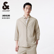 杰克·瓊斯（JACK&JONES） 春秋款男士襯衫翻領(lǐng)百搭紐扣刺繡上衣棉麻七分袖襯衫男224231008