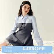 樂(lè)町精致拼接襯衫西裝裙20收腰公主裙傘擺長(zhǎng)袖蓬蓬裙 灰色(現(xiàn)貨) S
