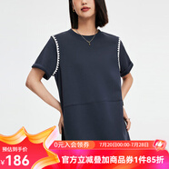 雲(yún)上生活「懶懶裙」撞色貝殼繡連衣裙慵懶T恤裙夏女L8365X 藏青色 L