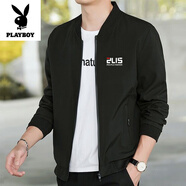 花花公子（PLAYBOY）夾克男士秋冬季加絨加厚外套新款休閑大碼沖鋒外套運(yùn)動(dòng)防風(fēng)上衣男 韓國(guó)字 (棒球領(lǐng)) 薄款 M