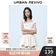 UR2025春季新款女裝撞色蕾絲飄帶U領(lǐng)無袖修身連衣裙UYY750014 米黃 M
