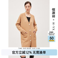 恒源祥【100%羊毛】針織開衫女中長款純羊毛秋冬寬松單排扣毛衣外套 旻杏色 M /165/88A