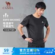 駱駝（CAMEL）速干T恤男透氣圓領短袖運動上衣 J0S2VL6925A 黑色 XL