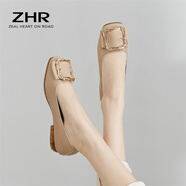 ZHR單鞋女軟平底淺口豆豆女鞋仙女風(fēng)輕便懶人鞋一腳蹬 AH95F 杏色 37
