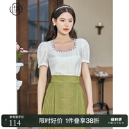 固執（OBSTINATE）夏季新款中式短袖刺繡上衣女裝10832TX08054 米白色 L 170/88A