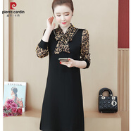 皮爾卡丹（pierre cardin）2025春秋新款200斤胖m妹裙子女寬松大碼雪紡長(cháng)袖拼接假兩件連衣裙 豹紋 3XL 建議140-155斤