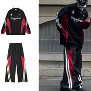 鑫格朗運動(dòng)套裝男春秋季美式衛衣衛褲穿搭一套潮牌高街痞帥班服兩件套 黑色【套裝】 L