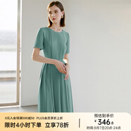 顏域（YANYEE）短袖百褶連衣裙2024夏天新款女裝氣質(zhì)女神范收腰顯瘦氣質(zhì)a字裙 綠色 XL/42