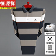恒源祥秋衣男款長袖純棉條紋t恤男新款商務(wù)休閑中年打底衫寬松免燙體恤 深灰 M