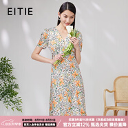 愛(ài)特愛(ài)（EITIE）法式浪漫印花桑蠶絲連衣裙收腰顯瘦夏新款真絲碎花裙7007746 蕊黃74 L 165
