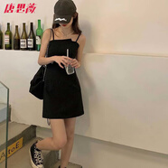唐思薇氣質(zhì)不規則黑色吊帶裙女韓版修身抹胸高腰字辣妹連衣裙小個(gè)子夏 黑色 肩帶可調節 L
