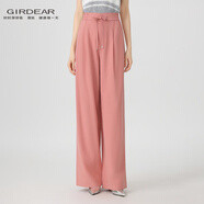 哥弟（GIRDEAR）新款高腰松馳感休閑百搭亞麻長(cháng)褲直筒長(cháng)褲女110002 絲絨粉 S （2碼）