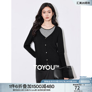 初語雙層領(lǐng)撞色假兩件針織長袖女2025年春季新款羊毛衣薄款上衣 黑色 L