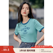 茵曼（INMAN）潮趣印花女裝圓領(lǐng)短袖T恤修身顯瘦套頭短款2025夏季新款上衣 天藍(lán)色 -18525987 S