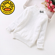 G.DUCKKIDS女童毛衣純棉打底衫女孩半高領套頭黑白色針織衫寶寶3-12兒童線衣 蝴蝶結白色 加絨 均碼 18#建議140- 150CM9-10歲