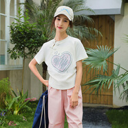 清倉不退換女童夏季T恤2024新款女大童夏裝體恤短袖洋氣時(shí)髦短款 米色 140