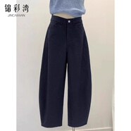 錦彩灣彎刀褲鐮刀褲女小個子夏款哈倫蘿卜褲女歐貨女裝2025新款褲子 藏青色 M