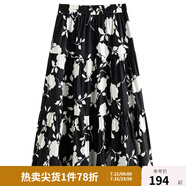 獨(dú)束大碼女裝微胖mm復(fù)古印花拼接飄逸感半裙夏季新款半身裙22DS2409 黑底米花 L