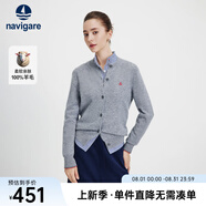 Navigare意大利小帆船毛衣外套女士秋冬款純羊毛圓領(lǐng)羊毛衫氣質(zhì)針織開(kāi)衫 煙灰 M