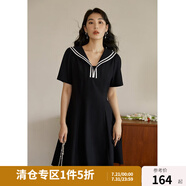 獨束大碼女裝通勤復(fù)古海軍領(lǐng)學(xué)院風(fēng)連衣裙女夏季微胖mm正肩顯瘦小黑裙 優(yōu)雅黑 M （尺碼：1）