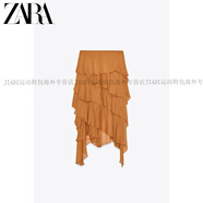 ZARA2025秋季新款 女裝 ZW 系列不對(duì)稱疊層飾迷笛裙 4786248 615官方 橙色 XS (160_62A)