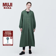 無(wú)印良品（MUJI）女式 木棉混雙層紗織長(zhǎng)袖連衣裙長(zhǎng)裙裙子襯衫裙 BC2IOC4S 煙熏綠色 L 165/88A