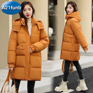 A 21 FUNB冬季棉服女2025新款韓版棉衣中長(cháng)款棉襖大碼寬松加厚秋冬外套 南瓜色 L 建議115-130斤
