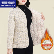 羅蒙（ROMON）中老年媽媽秋冬新款內膽棉衣冬季外套保暖輕薄貼身棉襖碎花棉服 5號米白色 【加絨加厚】 2XL 建議【100-120斤】