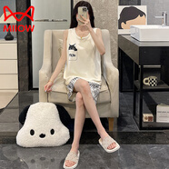 貓人（MiiOW）輕奢睡衣女夏季背心純棉帶胸墊薄款新款大碼兔子風(fēng)家居服套裝 KMN-C8817-女 (固定胸墊) L