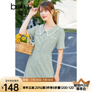 betu百圖女裝連衣裙小香風(fēng)格紋翻領(lǐng)裙子夏中長款連衣裙女2204T77 豆綠色 S