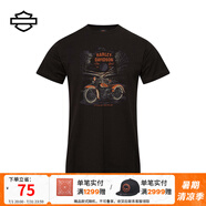哈雷戴維森城市T恤系列 美式復(fù)古摩托車貼圖男士短袖 休閑通勤 黑色 XL