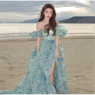 奧圣蔻波西米亞長(cháng)裙 沙灘裙新款海邊度假洋裝歐根紗拍照旅游穿搭超仙女 圖片色 S