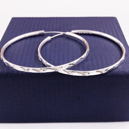 新品老銀鳯祥9999純銀耳圈耳飾女光面時(shí)尚超大圈耳環(huán)防過(guò)敏足銀 999.9新款(直徑4厘米)