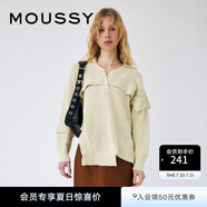 moussy 女裝新款不規(guī)則下擺開叉落肩毛衣針織衫010GS270-0330 150卡其色 均碼