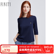 菲妮迪品牌女裝T恤春季時尚簡約氣質(zhì)休閑顯瘦上衣女 藏青色 XL