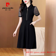 皮爾卡丹（pierre cardin）媽媽氣質連衣裙女夏季新款大碼洋氣小個子法式收腰顯瘦小黑裙子夏 黑色 L 建議90-105斤