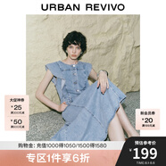 UR2025夏季新款女裝復古牛仔荷葉邊牛仔連衣裙UWG850114 藍色 XS
