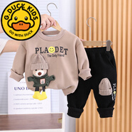 G.DUCKKIDS男童套裝秋冬裝女童加絨2024新款洋氣韓版加厚衛(wèi)衣一體絨褲子寶寶 咖啡色 立體小熊衛(wèi)衣套裝 加絨 80 建議年齡1-2歲