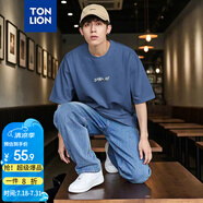 唐獅（TonLion）2025夏男圓領后背文字印花短袖T恤 蔚藍 XL