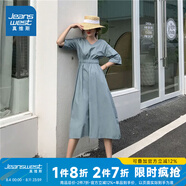 真維斯（Jeanswest）女裝夏季新款純色V領(lǐng)短袖淑女連衣裙休閑女士長裙LE 冰藍(lán)8650 XL 170/96A