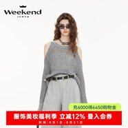 卓雅周末（JORYA weekend）25春新透視慵懶風(fēng)寬松露肩性感圓領(lǐng)格雷系灰女針織衫244C 灰色 S